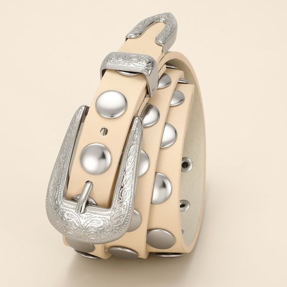 Women Western Studded Belt For Jeans Fashion Thin Leather Belt Vintage Skinny🙂 - Picture 2 of 6